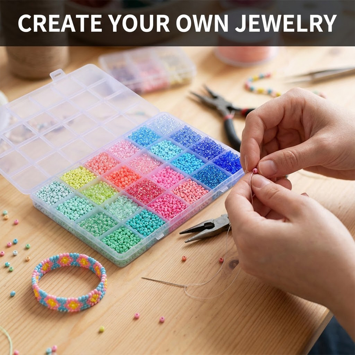 Kit 5200 Manik Kaca Seed Beads - Jewelry Making Organizer Box ulasan dan harga