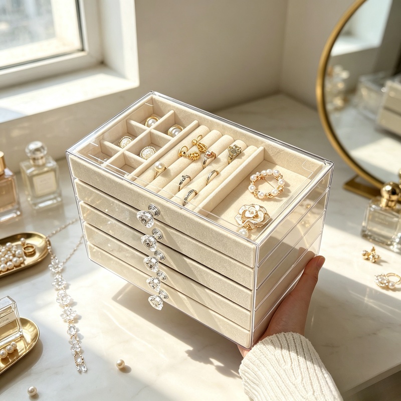 Kotak Perhiasan Akrilik Beludr - Jewelry Making Organizer Box ulasan dan harga